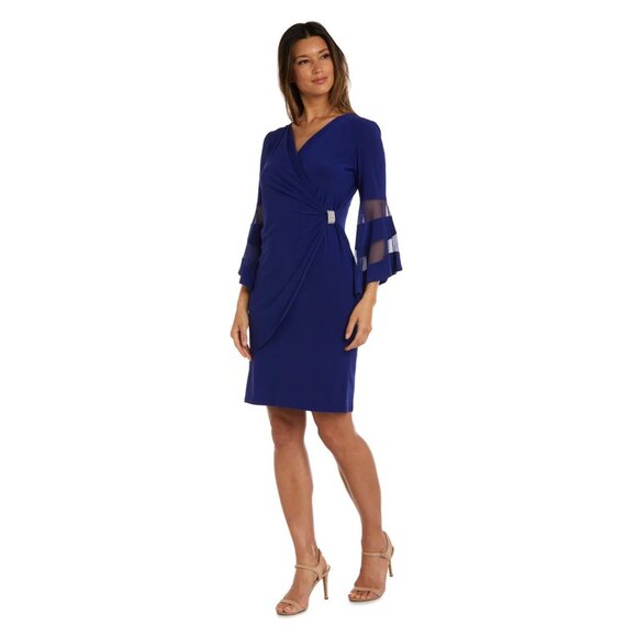 NEW R&M Richards Wraparound Knee-Length Dress with Bell Sleeves Size 20W Blue - Picture 12 of 13